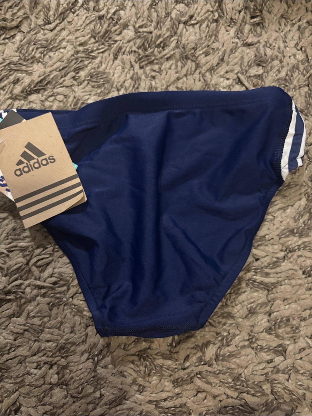 adidas Navy Swim Briefs with White Stripes - Picture 4 of 6